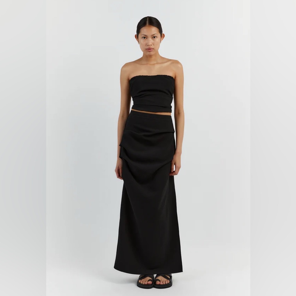 DISSH NILE BLACK ROUCHED MAXI SKIRT